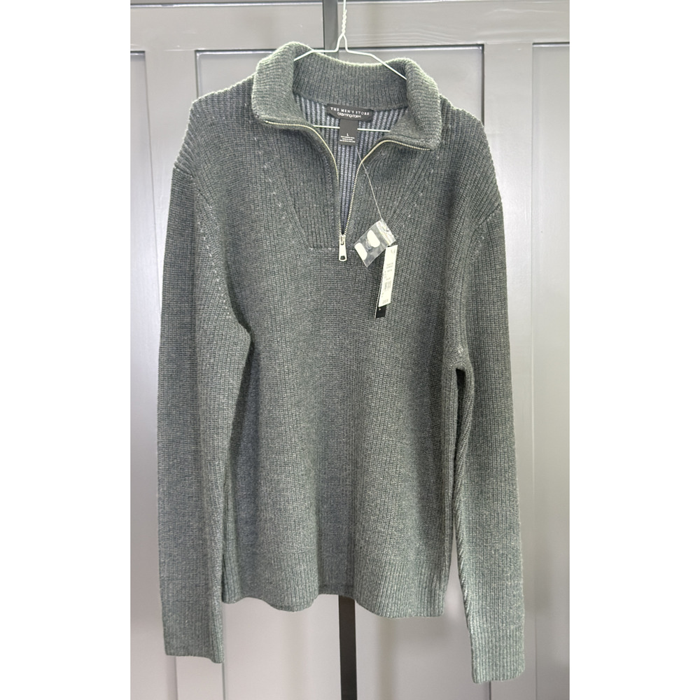 NWT Bloomingdale's Merino Wool Ribbed 1/4 Zip Sweater, Gray, $268 MSRP